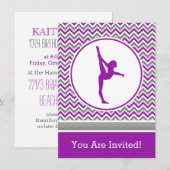 Uitnodiging Paarse Chevron Gymnast (Voorkant / Achterkant)