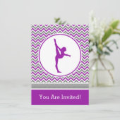 Uitnodiging Paarse Chevron Gymnast (Staand voorkant)