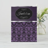 Uitnodiging Paarse Damast Feestviering (Staand voorkant)