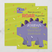 Uitnodiging Paarse Dinosaurussen (Voorkant / Achterkant)