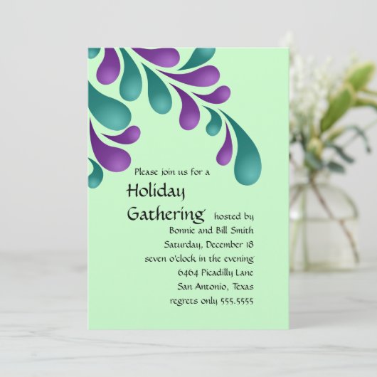 Uitnodiging Paarse en Blauwgroen Vette Pluimvee Pa (Staand voorkant)