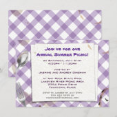 Uitnodiging Paarse Gingham Picnic BBQ Party (Voorkant / Achterkant)
