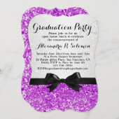 Uitnodiging Paarse Glittery Bow Graduy Party (Voorkant / Achterkant)