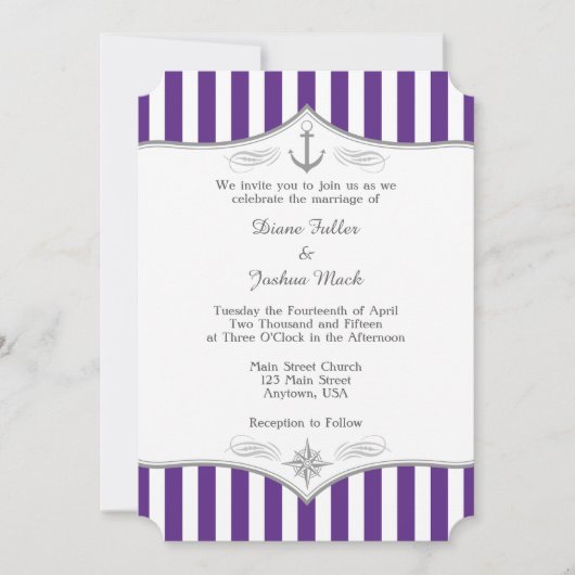 Uitnodiging Paarse grijze Nautical Wedding (Voorkant)