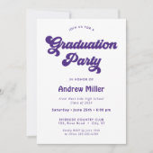 Uitnodiging Paarse Groovy retro Graduy Party (Voorkant)