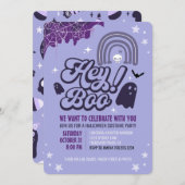 Uitnodiging paarse Halloween verkleedfeest (Voorkant / Achterkant)