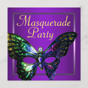 Uitnodiging Paarse Masquerade Party