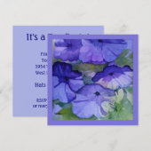 Uitnodiging Paarse Petunia Tea Party (Voorkant / Achterkant)