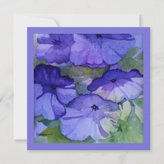 Uitnodiging Paarse Petunia Tea Party (Voorkant)