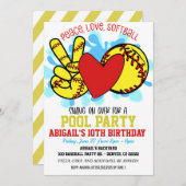 Uitnodiging Peace Love Softball Pool Feest (Voorkant / Achterkant)