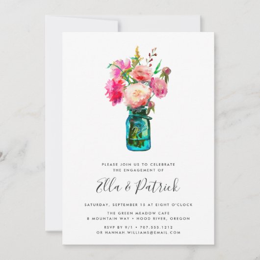 Uitnodiging Peony Bouquet Engagement Party (Voorkant)
