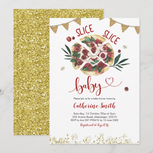 Uitnodiging Pizza Baby Shower (Voorkant / Achterkant)