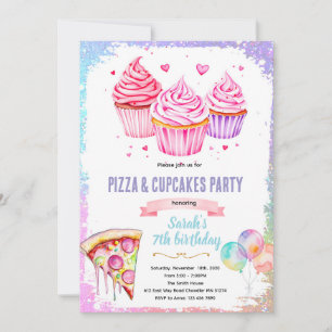 Uitnodiging pizza cupcake meisje thema