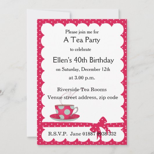 Uitnodiging Polka Dot Tea Party (Voorkant)