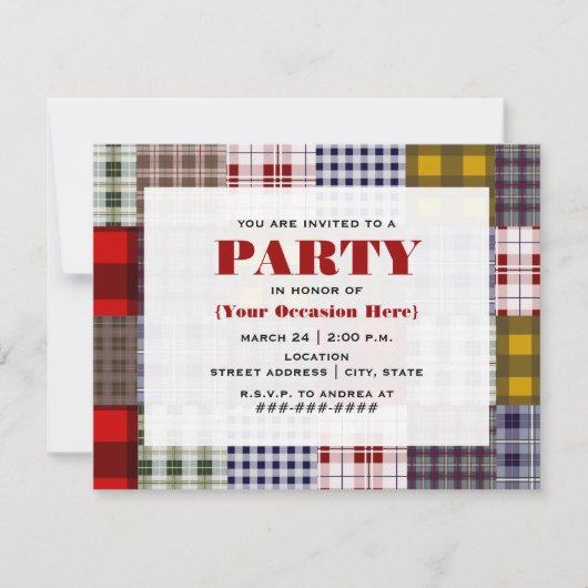 Uitnodiging preppy Patchwork Pset (Voorkant)