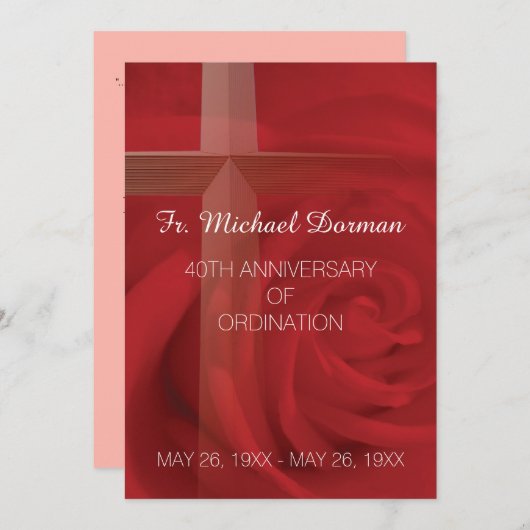 Uitnodiging priester 40e Jubileum Ordination Red (Voorkant / Achterkant)