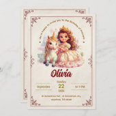 Uitnodiging Prinses en Eenhoorn Verjaardag (Voorkant / Achterkant)