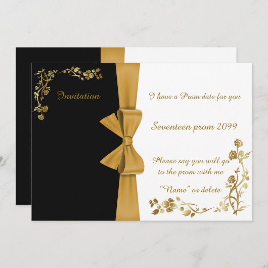 Uitnodiging Prom, zeventien Prom, elegant, goudlin (Voorkant / Achterkant)
