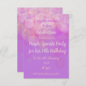 Uitnodiging Purple Sparkle Feestje (Voorkant / Achterkant)