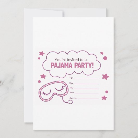 Uitnodiging Pyjamafeest voor Meisjes (Voorkant)