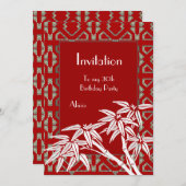 Uitnodiging Red White Asian Bamboo Art Deco (Voorkant / Achterkant)
