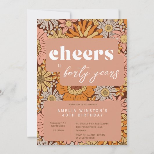 Uitnodiging Retro 40e verjaardag (of elke leeftijd (Voorkant)