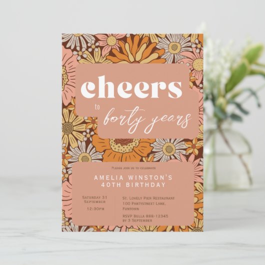 Uitnodiging Retro 40e verjaardag (of elke leeftijd (Staand voorkant)