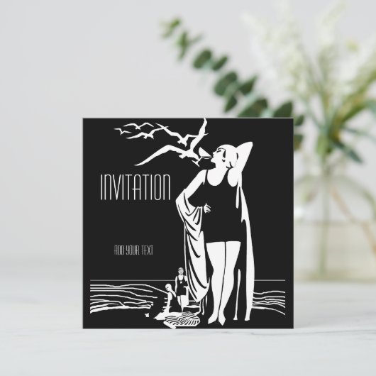 Uitnodiging  Retro Black White (Staand voorkant)