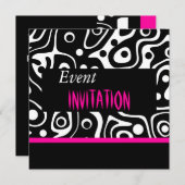 Uitnodiging Retro Bright roze Wild Zwart wit (Voorkant / Achterkant)