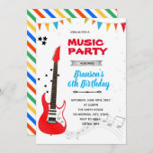 Uitnodiging rockmuziek verjaardagsfeest (Voorkant / Achterkant)