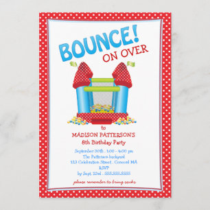 Uitnodiging Rode + Blauwe Bouncy House Birthday Pa