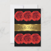 Uitnodiging Rode Bloemen Zwart Goud Prachtig 50ste (Voorkant)