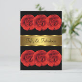 Uitnodiging Rode Bloemen Zwart Goud Prachtig 50ste (Staand voorkant)