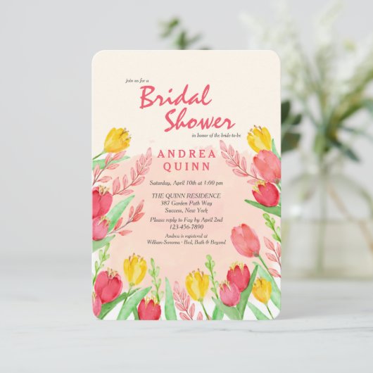 Uitnodiging Rode en Gele Tulpen (Staand voorkant)