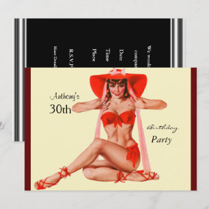 Uitnodiging rode Pin-up Girl Cream Verjaardagsfee