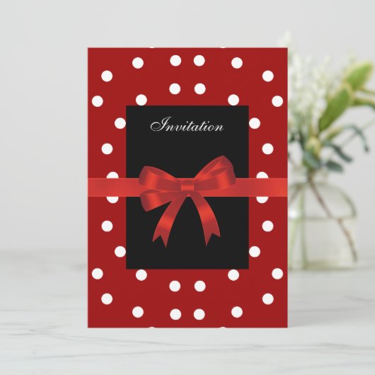 Uitnodiging Rode Zwarte Spots Witte Rode Bogen (Staand voorkant)