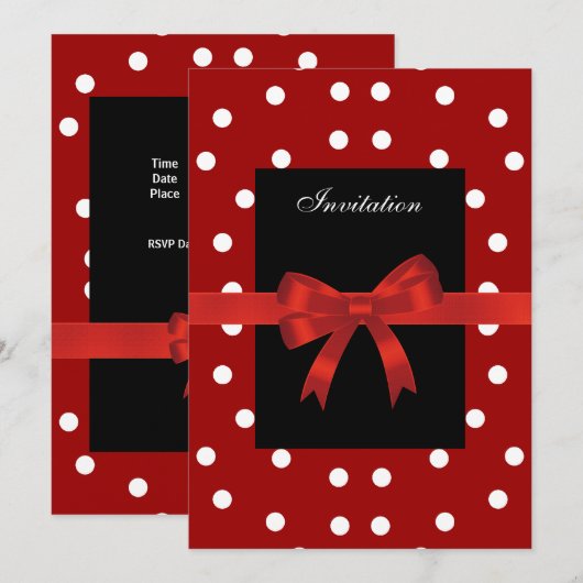 Uitnodiging Rode Zwarte Spots Witte Rode Bogen (Voorkant / Achterkant)