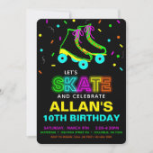 Uitnodiging Roller Skate Glow Neon Verjaardagsfees (Voorkant)