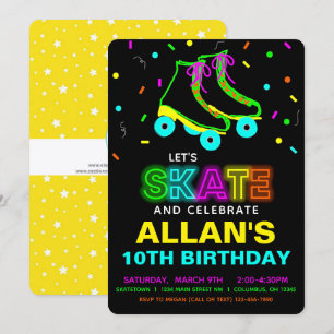 Uitnodiging Roller Skate Glow Neon Verjaardagsfees