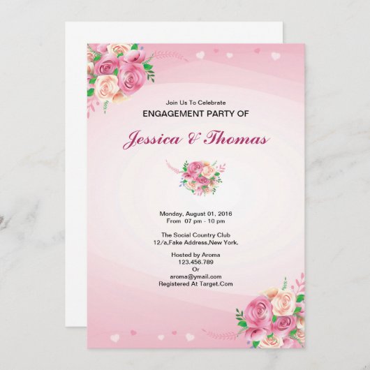 Uitnodiging Romantic Wedding Engagement Party (Voorkant / Achterkant)