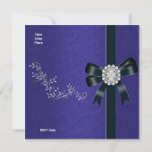 Uitnodiging - Royal Blue Diamond Jewel Black Bow (Achterkant)