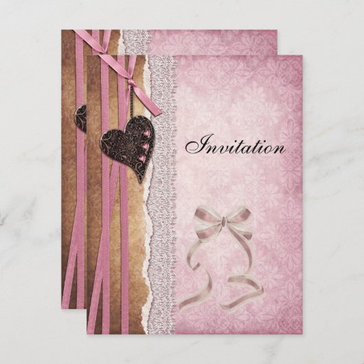 Uitnodiging Roze Antiek Papier (Voorkant / Achterkant)