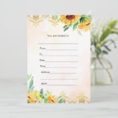 Uitnodiging roze gouden zonnebloemen aquarel invul (Staand voorkant)