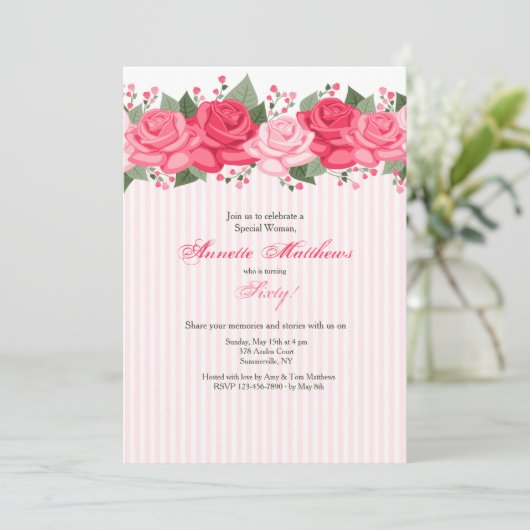 Uitnodiging Rozenborder (Staand voorkant)