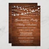 Uitnodiging Rustic Wood Lights Graduation Party (Voorkant / Achterkant)