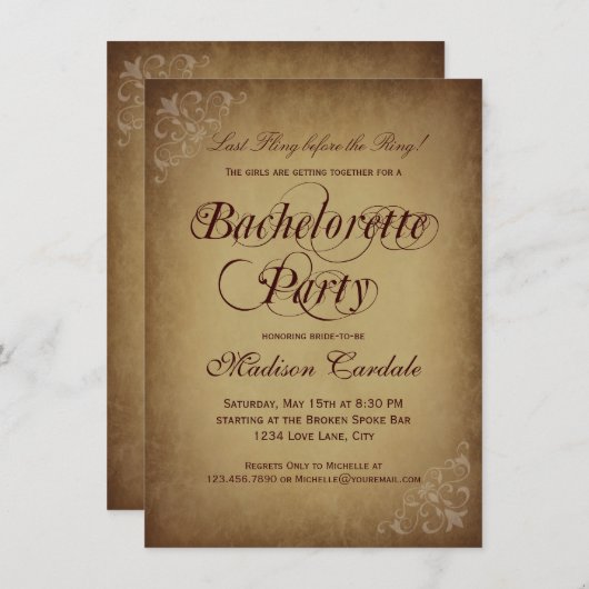 Uitnodiging Rustige Bachelorette-partij (Voorkant / Achterkant)