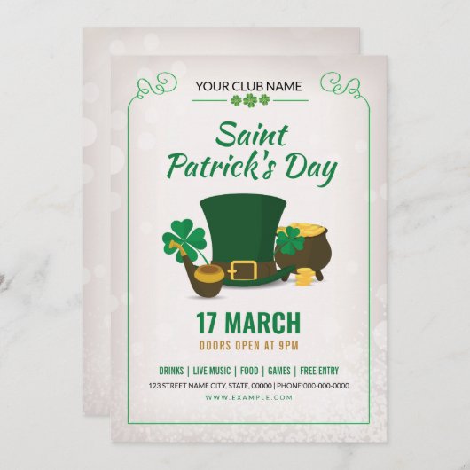 Uitnodiging Saint Patricks Day (Voorkant / Achterkant)