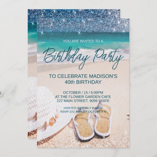 Uitnodiging Sandy Beach Birthday (Voorkant / Achterkant)