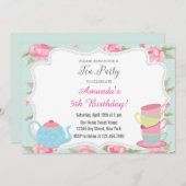 Uitnodiging Shabby Chic Tea Party (Voorkant / Achterkant)