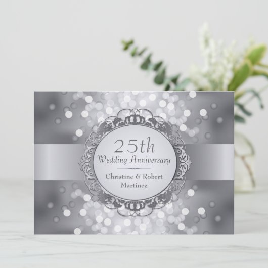 Uitnodiging Silver Bokeh 25e jubileumfeest (Staand voorkant)